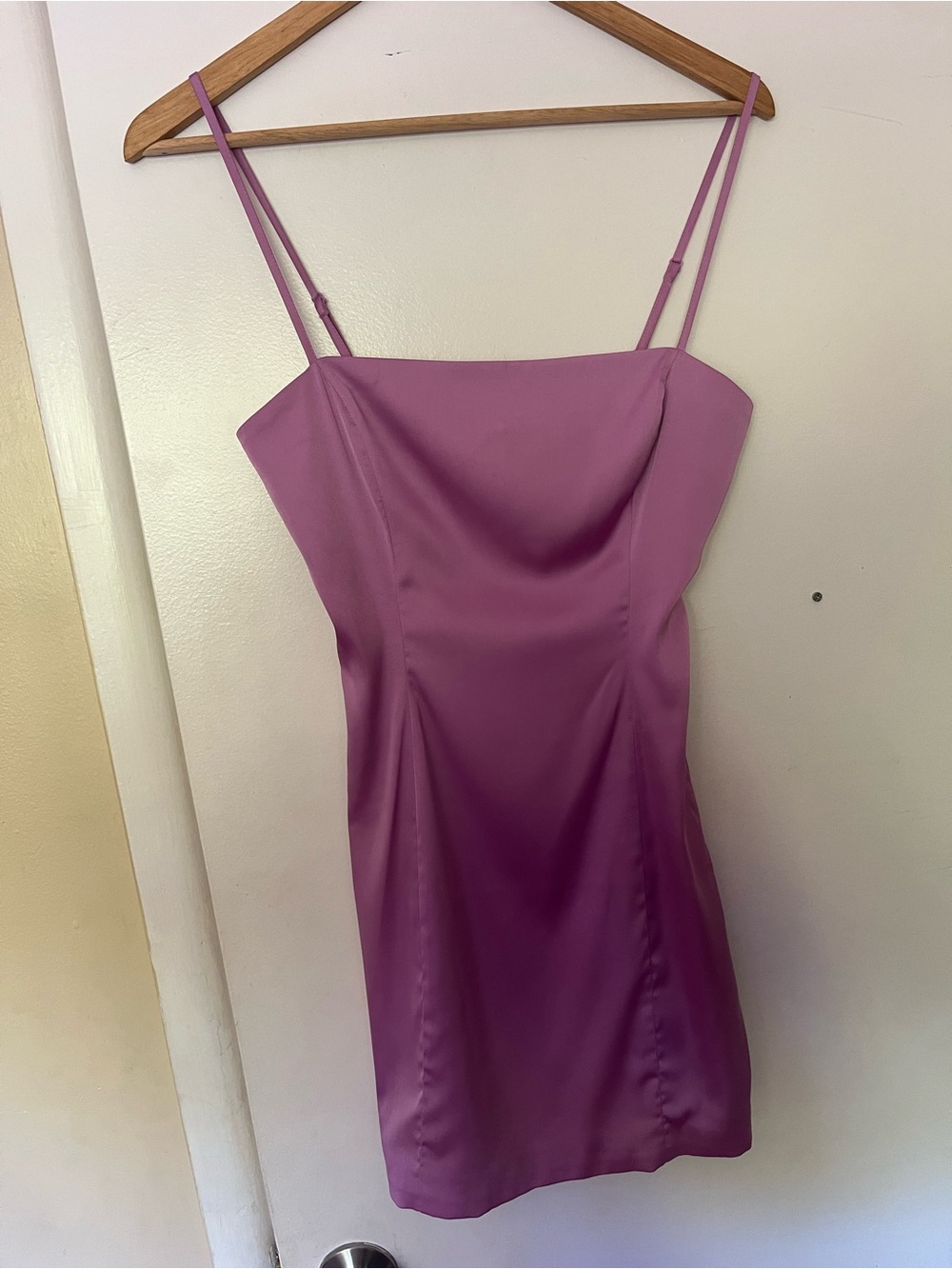Sunday Best Lavender Satin Spaghetti Strap Dress (Aritzia)